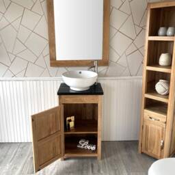 Cloakroom Bathroom Vanity Oak Unit Black Quartz Stone Ceramic Wash Basin 308Bqcbc - thumbnail 2