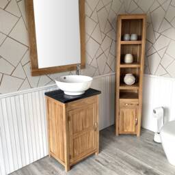 Cloakroom Bathroom Vanity Oak Unit Black Quartz Stone Ceramic Wash Basin 308Bqcbc - thumbnail 3