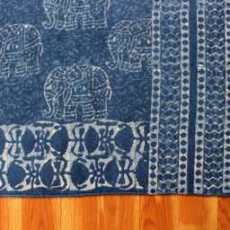 Blue Elephant Print Cotton Rug - Hand Washable Indigo Kilim - thumbnail 3