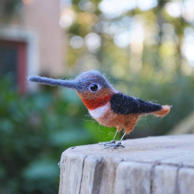 Mr. Rufous Hummingbird, Needle Felted Bird Fiber Sculpture - image 1