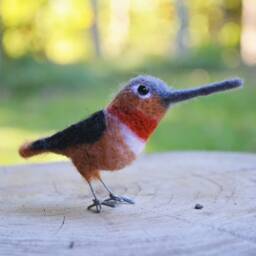 Mr. Rufous Hummingbird, Needle Felted Bird Fiber Sculpture - thumbnail 3