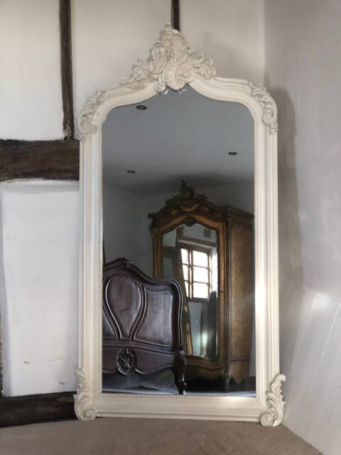 statement Arched Large Scroll French Ivory Cream Shabby Chic Arch Over Mantle Hall Console Ornate Wall Leaner Mirror 5Ft - image 1