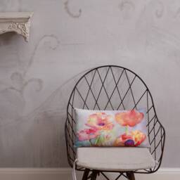 Hand Painted Watercolor Red Poppies Basic Pillow - thumbnail 2
