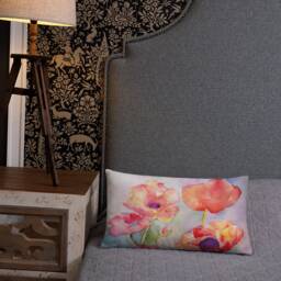 Hand Painted Watercolor Red Poppies Basic Pillow - thumbnail 3