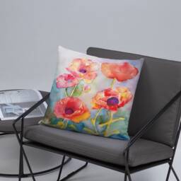 Hand Painted Watercolor Red Poppies Basic Pillow - thumbnail 4