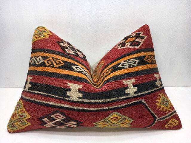 Vintage Turkish Kilim Pillow Cover, Handwoven Accent - 16x24 - image 1
