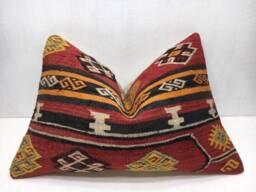 Vintage Turkish Kilim Pillow Cover, Handwoven Accent - 16x24 - thumbnail 1