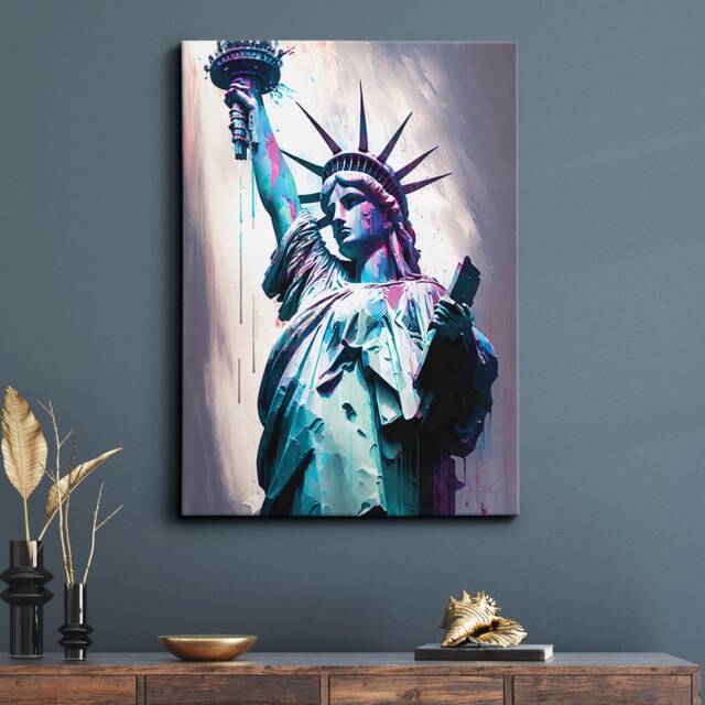 statue Of Liberty New York Usa Abstract America Modern Painting Wall Art, Framed Canvas Poster Print, Home/Office Room Decor, Gifts - image 1