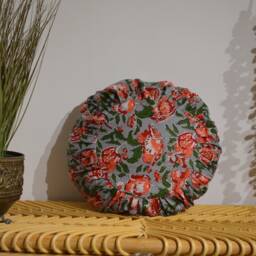 Round Cushion 40cm - Handmade in France Pleated Blockprint Floral Cotton - thumbnail 2