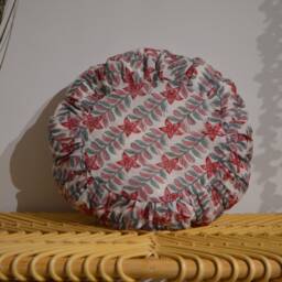 Round Cushion 40cm - Handmade in France Pleated Blockprint Floral Cotton - thumbnail 3