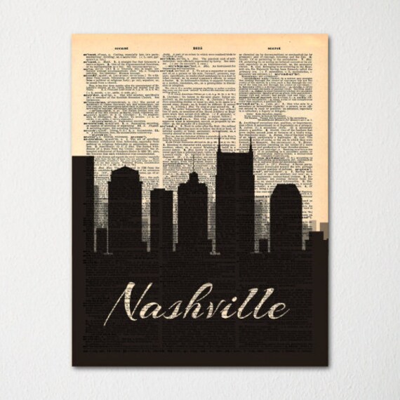 Nashville Tennessee City Skyline Dictionary Art Print/Cityscape Poster Travel Decor