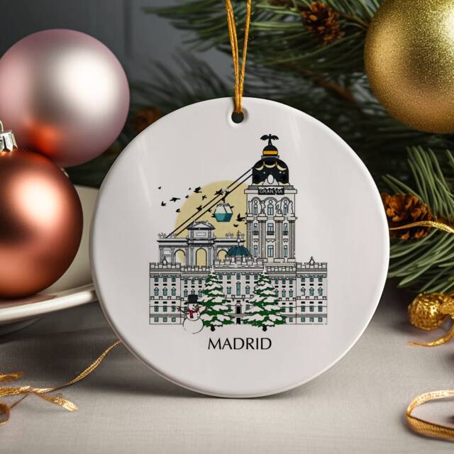 Madrid Spain Personalised Christmas Tree Ceramic Ornament Bauble Custom Decoration Travel Gift Present Festive Souvenir Holiday - image 1