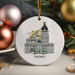 Madrid Spain Personalised Christmas Tree Ceramic Ornament Bauble Custom Decoration Travel Gift Present Festive Souvenir Holiday - thumbnail 1