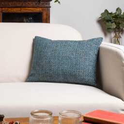 Rustic Basketweave Boudoir Cushion Cover in Teal Blue. Textured Woven Design With Contrast Threads. 17x12