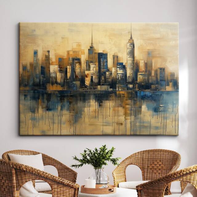 New York City Skyline Landmark Abstract Oil Painting Framed Poster Print Or Canvas Wall Decor Art Bedroom Home Interior Gift - image 1