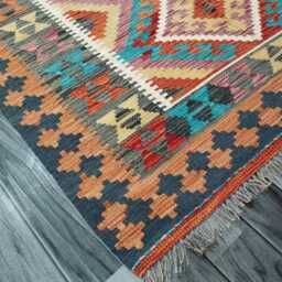 Tribal Kilim Rug, Handmade Artisan Afghan Turkish Scandinavian Navajo Bohemian Flatweave Natural Wool Rug 187x124 cm - thumbnail 2