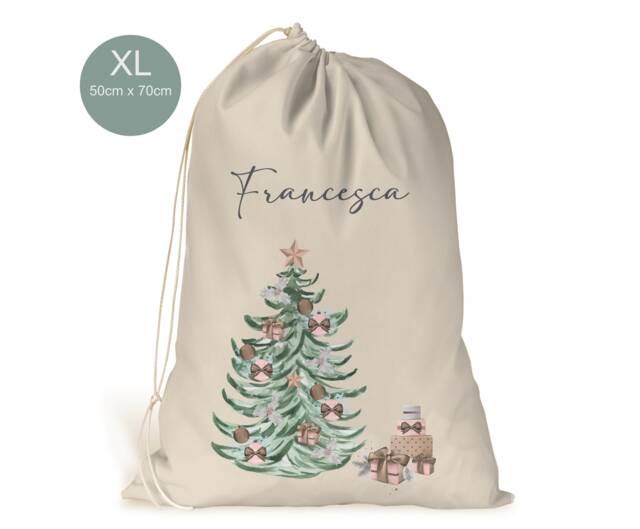 Personalised Xl Drawstring Christmas Sack/stocking.. Blush Pink & Brown Girl Tree..girls Xmas Present Sack Gift Bag.. Mummy, , Sister - image 1