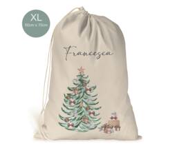 Personalised Xl Drawstring Christmas Sack/stocking.. Blush Pink & Brown Girl Tree..girls Xmas Present Sack Gift Bag.. Mummy, , Sister - thumbnail 1