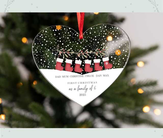 Personalised Stocking Family Acrylic Bauble Christmas Tree Ornament Decoration Heart - image 1
