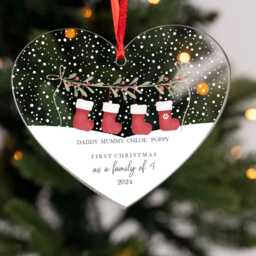 Personalised Stocking Family Acrylic Bauble Christmas Tree Ornament Decoration Heart - thumbnail 3