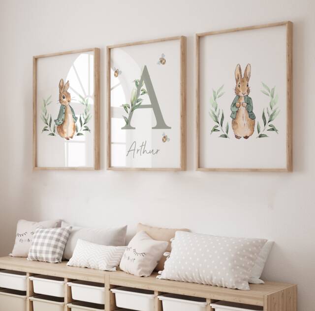 Peter Rabbit Prints, Boys Nursery Prints, New Baby, Nursery Decor, Peter Nursery, Nursery Wall Art, Blue, Personalised - image 1