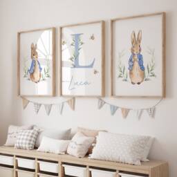 Peter Rabbit Prints, Boys Nursery Prints, New Baby, Nursery Decor, Peter Nursery, Nursery Wall Art, Blue, Personalised - thumbnail 2