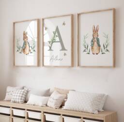 Peter Rabbit Prints, Boys Nursery Prints, New Baby, Nursery Decor, Peter Nursery, Nursery Wall Art, Blue, Personalised - thumbnail 1