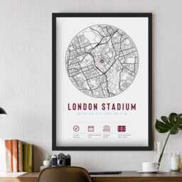 London Stadium Claret & Blue Map - Frame Options Unofficial Print West Football Art Gift Ham Him Dad Grandad Brother Uncle United Fan - thumbnail 2