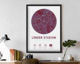 London Stadium Claret & Blue Map - Frame Options Unofficial Print West Football Art Gift Ham Him Dad Grandad Brother Uncle United Fan - thumbnail 1