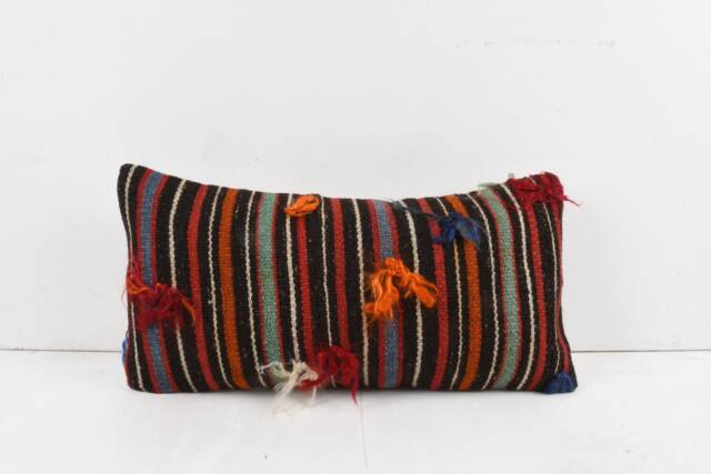 Handwoven Kilim Lumbar Pillow Cover Turkish Bohemian Cushion - 12x24 - image 1