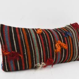 Handwoven Kilim Lumbar Pillow Cover Turkish Bohemian Cushion - 12x24 - thumbnail 2