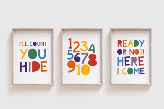 Set Of 3 Playroom Prints, Wall Art, Colourful Decor, Rainbow Girls Nursery Boys - image 1