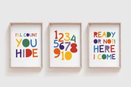 Set Of 3 Playroom Prints, Wall Art, Colourful Decor, Rainbow Girls Nursery Boys - thumbnail 1