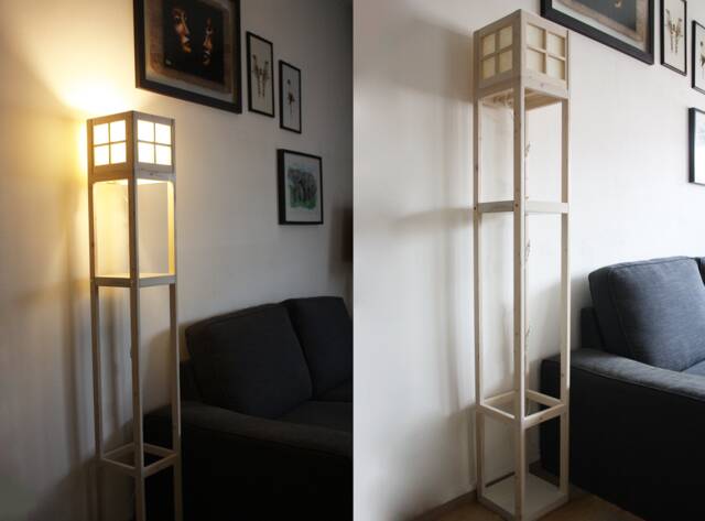 White Floor Lamp, Wooden Wood Lamp & Rice Paper, Transformable Oriental Style - image 1