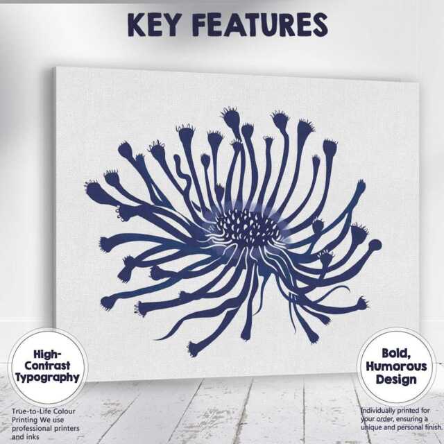 Navy Blue Abstract Coral Flower Botanical Illustration Canvas Wall Art Print Decor Picture Ready To Hang - image 1