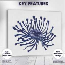 Navy Blue Abstract Coral Flower Botanical Illustration Canvas Wall Art Print Decor Picture Ready To Hang - thumbnail 1