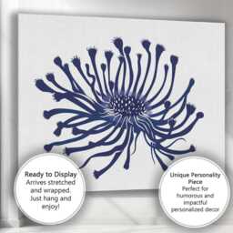 Navy Blue Abstract Coral Flower Botanical Illustration Canvas Wall Art Print Decor Picture Ready To Hang - thumbnail 3