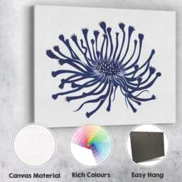 Navy Blue Abstract Coral Flower Botanical Illustration Canvas Wall Art Print Decor Picture Ready To Hang - thumbnail 2