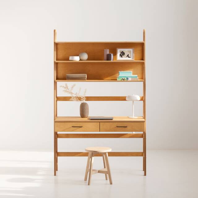 Mid-Century Modern Desk With Bookcase Shelves - Custom Handmade Furniture - image 1