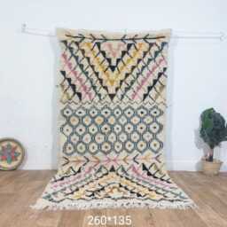 Hand-Woven Wool Azilal Rug Moroccan Tribal Mosaic Design, Earthy Tones, Shag Pile - thumbnail 2