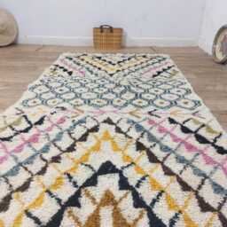 Hand-Woven Wool Azilal Rug Moroccan Tribal Mosaic Design, Earthy Tones, Shag Pile - thumbnail 4
