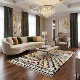 Hand-Woven Wool Azilal Rug Moroccan Tribal Mosaic Design, Earthy Tones, Shag Pile - thumbnail 3