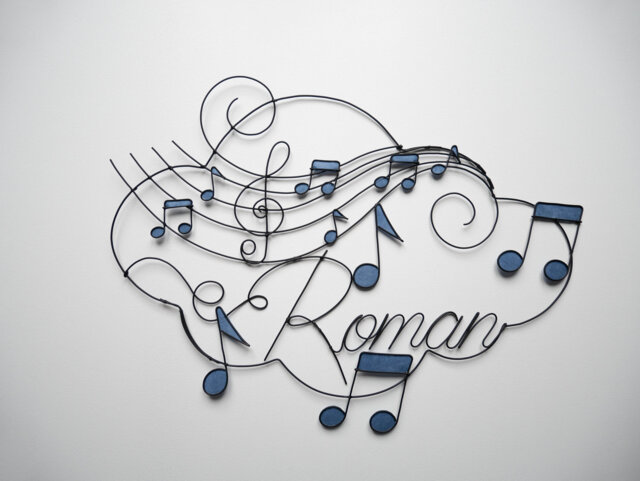 Customizable Wire First Name, Music-Themed Cloud, Wall Decoration For Children's Room, Musical Notes, Door Plate - image 1