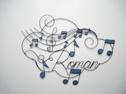 Customizable Wire First Name, Music-Themed Cloud, Wall Decoration For Children's Room, Musical Notes, Door Plate - thumbnail 1
