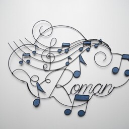 Customizable Wire First Name, Music-Themed Cloud, Wall Decoration For Children's Room, Musical Notes, Door Plate - thumbnail 2