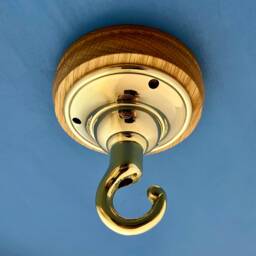 Brass Ceiling Hook Lamp Chandelier Light Wall Patras Wooden Mount Hanging Chain Antique Oak - thumbnail 3