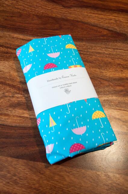 Colourful Umbrellas Handmade Fitted Cotton Cot Or Toddler Bed Sheet - image 1