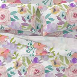 Floral Sheets - Allidomo By Theartwerks Watercolor Springs Large Scale Botanical Cotton Sateen Sheet Set Bedding Spoonflower - thumbnail 3