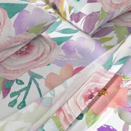 Floral Sheets - Allidomo By Theartwerks Watercolor Springs Large Scale Botanical Cotton Sateen Sheet Set Bedding Spoonflower - thumbnail 2