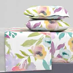 Floral Sheets - Allidomo By Theartwerks Watercolor Springs Large Scale Botanical Cotton Sateen Sheet Set Bedding Spoonflower